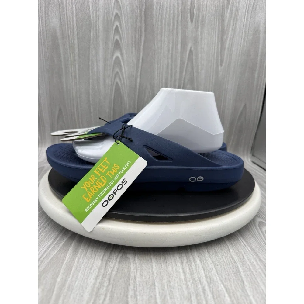 Oofos Ooriginal Mens Size 8 Womens 10 Navy Blue Recovery Sandals Flip Flops NEW
